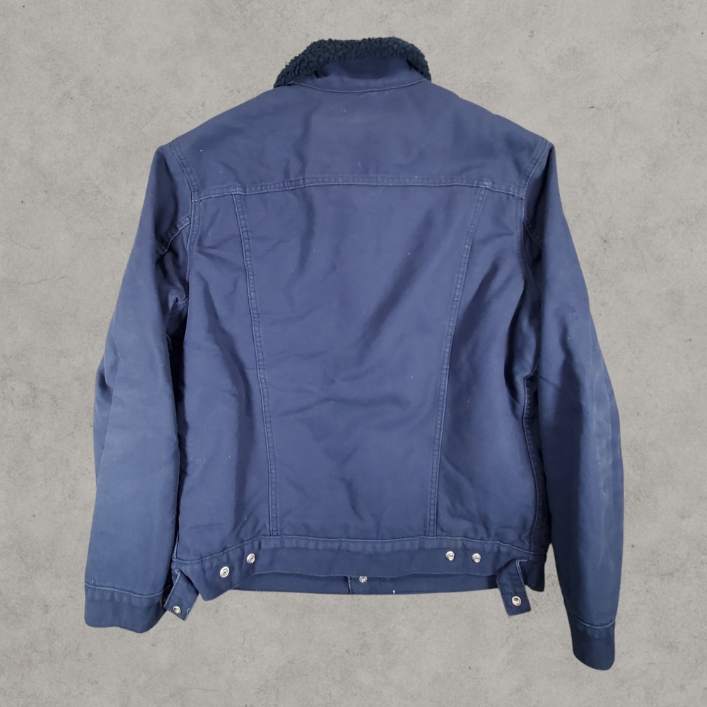Levi's Trucker Jacket Mens Large Navy Blue Sherpa Lined Cotton Canvas Workwear - Picture 8 of 8